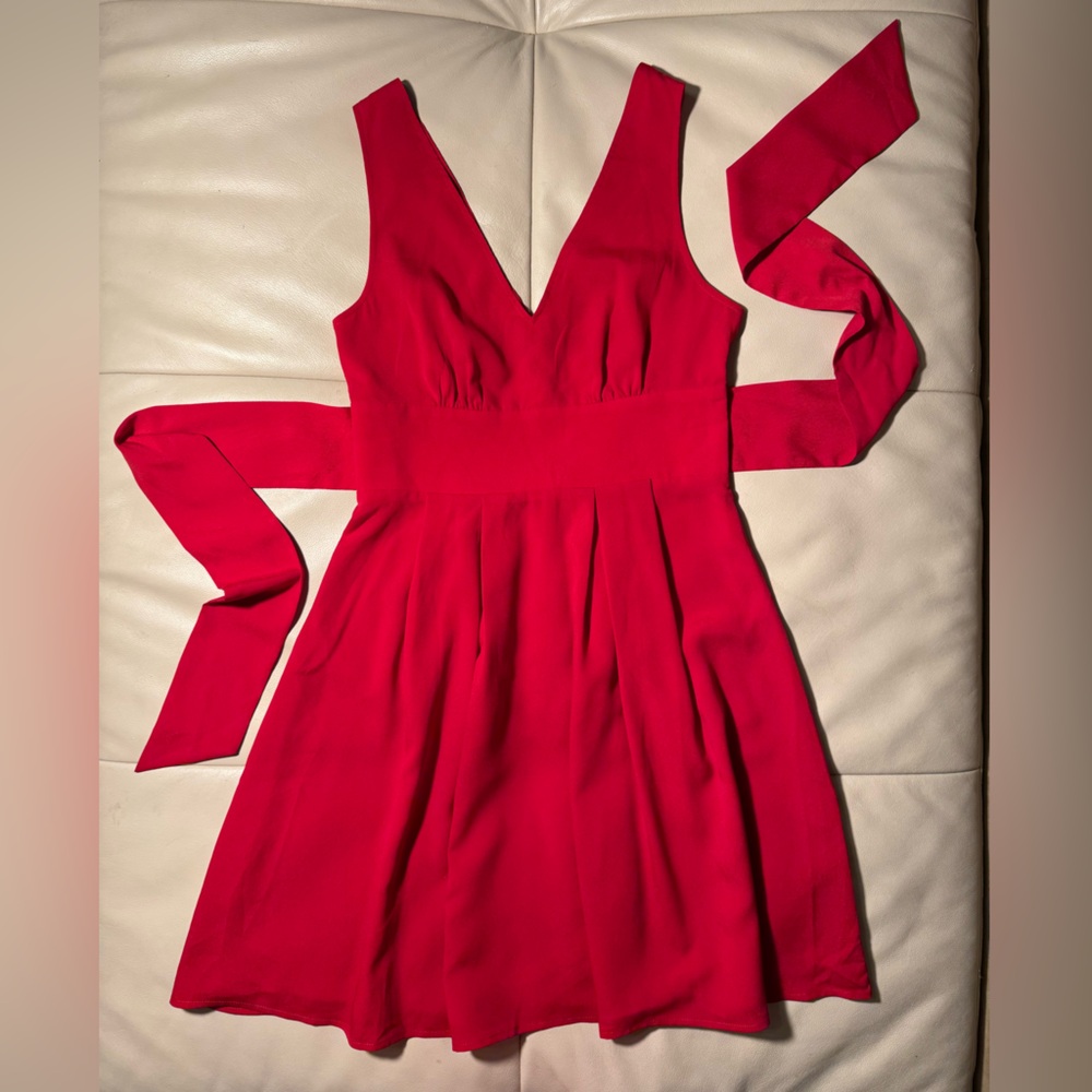 Victoria's Secret Sleeveless A-line Dress with Deep V Front and Back Vibrant Red